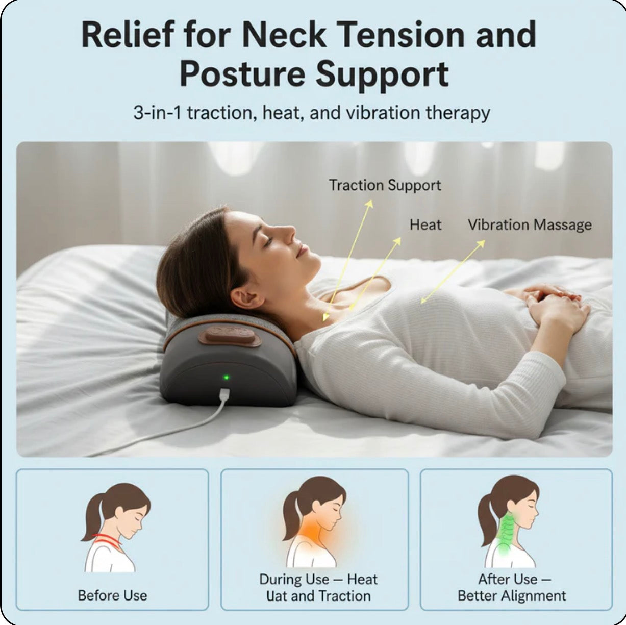 Heated Cervical Support Pillow for Neck and Spine